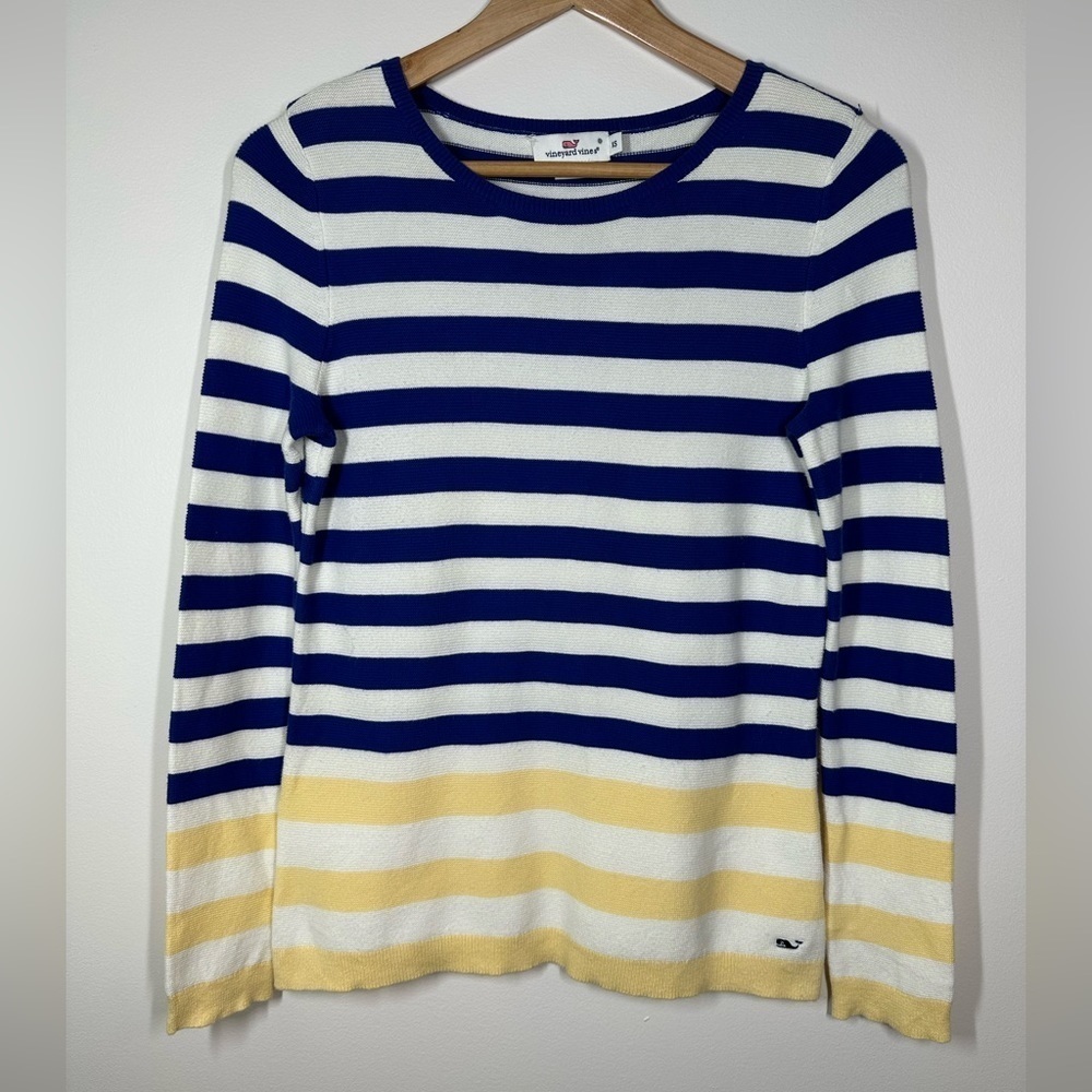 Vineyard Vines White, Navy & Yellow Striped Cotton Sweater XS